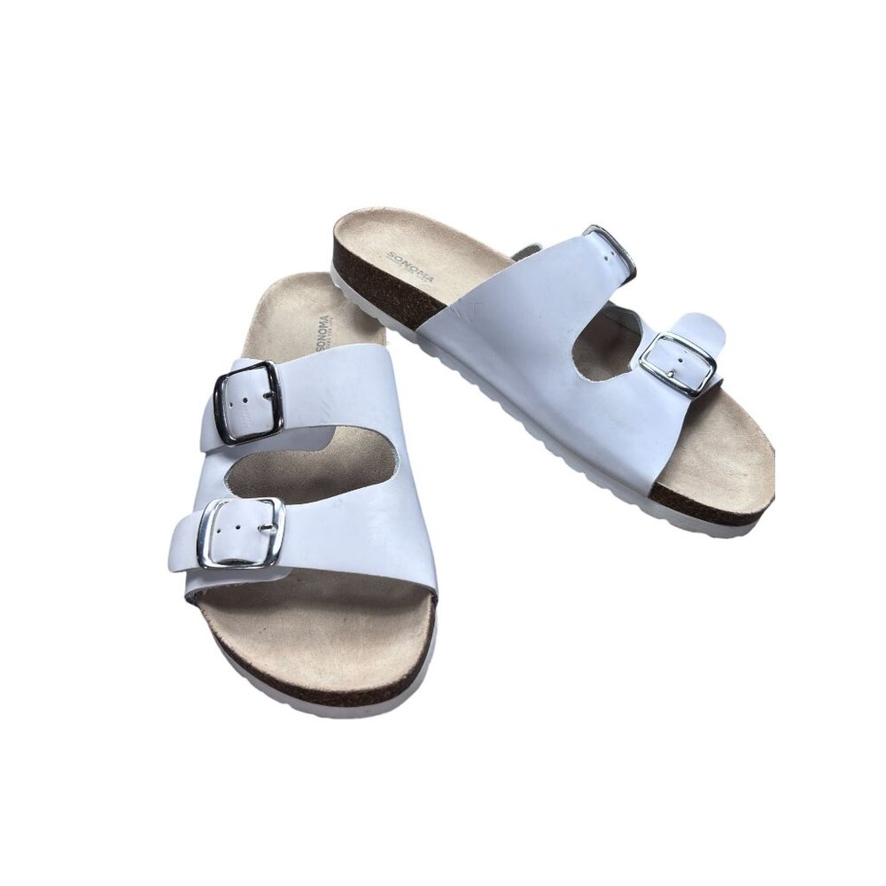 White Sonoma Leather Double Buckle Sandals Size 9.5